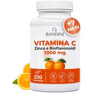 Bandini® Vitamina C 1.000mg + Zinco 210 Compresse (+7 Mesi) | Alto Dosaggio | Per Sistema Immunitario, Pelle, Ossa, Unghie, Capelli | Integratore con Acido Ascorbico e Bioflavonoidi 100% Vegan