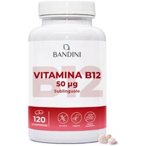 Bandini® Vitamina B12 sublinguale 120 compresse, Cianocobalamina 50µg | Integratore vitaminico 100% Vegano, Vit B per Sistema Immunitario, Metabolismo energetico, Stanchezza Fisica e Mentale