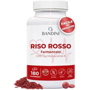 Bandini® RISO ROSSO FERMENTATO da Lievito Monascus Purpureus, 180 Compresse | Facili da Deglutire 99,7mg Red Yeast Rice, 2,9mg di Monacolina K, Senza additivi, Vegan, Senza OGM, Made in Italy, per 6 mesi