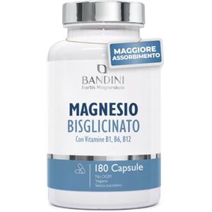 Bandini® Magnesio Bisglicinato 180 Capsule (2 mesi), 350 mg di Glicinato, Chelato per dose arricchito di Vitamina B1, B6, B12 Anti stress e fatica, Integratore per Sistema Nervoso, 100% Vegan