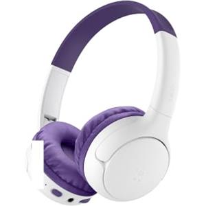 Belkin SoundForm Mini 2 Cuffie Bluetooth per Bambini, Cuffie On-Ear Wireless, Batteria di 55 Ore, Limite Sicuro del Volume di 85 dB, Microfono Integrato per iPhone/PC, iPad/Tablet/Galaxy, Viola