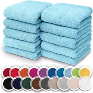NatureMark Set da 10 panni in spugna per viso e mani - 100% cotone, morbidi e assorbenti - 30×30 cm, Azzurro Chiaro