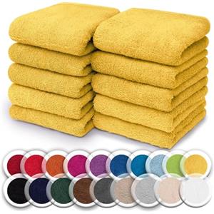 NatureMark Set da 10 panni in spugna per viso e mani - 100% cotone, morbidi e assorbenti - 30×30 cm, Giallo
