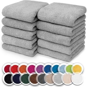 NatureMark Set da 10 panni in spugna per viso e mani - 100% cotone, morbidi e assorbenti - 30×30 cm, Grigio Argento