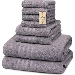 HomeBurg Core Set di asciugamani 8 pezzi Mix - Piccoli (30×30 cm), Medi (40×60 cm) & Grandi (60×135 cm) - Morbidi, Assorbenti e Confortevoli, Grigio acciaio