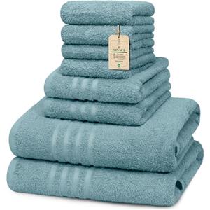 HomeBurg Core Set di asciugamani 8 pezzi Mix - Piccoli (30×30 cm), Medi (40×60 cm) & Grandi (60×135 cm) - Morbidi, Assorbenti e Confortevoli, Verde petrolio chiaro