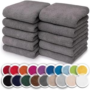NatureMark Set da 10 panni in spugna per viso e mani - 100% cotone, morbidi e assorbenti - 30×30 cm, Grigio Antracite