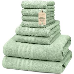 HomeBurg Core Set di asciugamani 8 pezzi Mix - Piccoli (30×30 cm), Medi (40×60 cm) & Grandi (60×135 cm) - Morbidi, Assorbenti e Confortevoli, Verde muschio