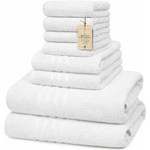 HomeBurg Core Set di asciugamani 8 pezzi Mix - Piccoli (30×30 cm), Medi (40×60 cm) & Grandi (60×135 cm) - Morbidi, Assorbenti e Confortevoli, Bianco
