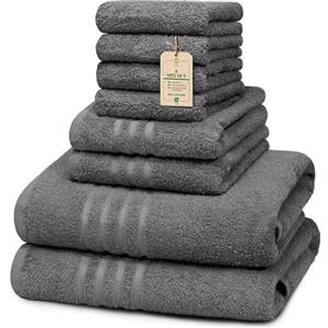 HomeBurg CORE - Set di 8 asciugamani in cotone, assorbenti, leggeri | 2 asciugamani (65 x 135 cm), 2 mani (40 x 60 cm), e 4 asciugamani (30 x 30 cm), morbidi, portatili, compatti, minimalisti
