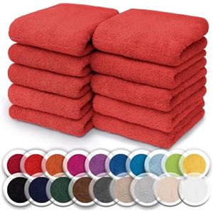 NatureMark Set da 10 panni in spugna per viso e mani - 100% cotone, morbidi e assorbenti - 30×30 cm, Rosso