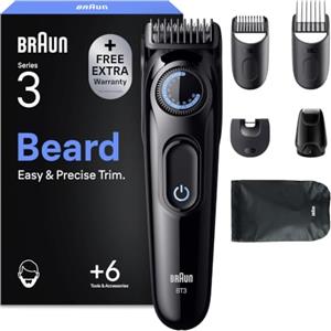 Braun Serie 3 Regolabarba Uomo, 6 Accessori, Custodia, BT3565, Nero | Rasoio Elettrico Barba con Lama Ultra Affilata, 6 Strumenti di Styling, 40 Lunghezze, Ricaricabile