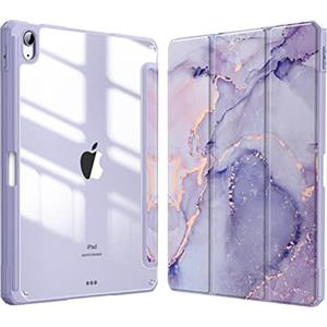FINTIE Cover per iPad Air 11" M4/M3/M2 (2026-2024)/iPad Air 5a&4a Gen 10,9" | con Portapenne - Sottile Leggero Trasparente Custodia Posteriore con Bordo in TPU, Lilla Marble