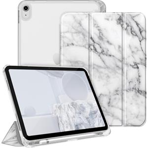 FINTIE Cover per iPad (A16) 11ª Gen 11" (2025) / iPad 10ª Gen 10.9" (2022) | con Portapenne - Sottile Leggero Opaca Trasparente Posteriore Custodia con Auto Sveglia/Sonno, Bianco Marble
