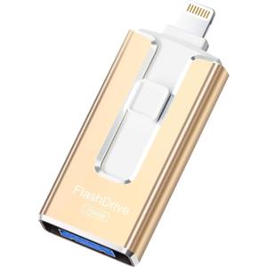SUDEHO Chiavetta USB 256GB per iPhone certificata MFi, 4 conn USB3.0, Oro | Certificata MFi, Lightning, Type A, Type-C e micro USB, Compatibile con iPhone, iPad, Android e PC, USB 3.0 veloce
