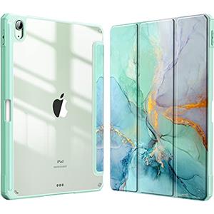 FINTIE Cover per iPad Air 11" M4/M3/M2 (2026-2024)/iPad Air 5a&4a Gen 10,9" | con Portapenne - Sottile Leggero Trasparente Custodia Posteriore con Bordo in TPU, Emerald Marble