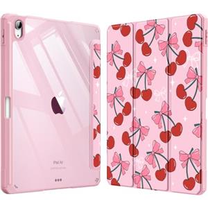 FINTIE Cover per iPad Air 11" M4/M3/M2 (2026-2024)/iPad Air 5a&4a Gen 10,9" | con Portapenne - Sottile Leggero Trasparente Custodia Posteriore con Bordo in TPU, Ciliegia
