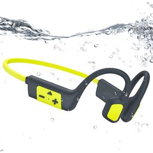 I love e iFecco IFECCO Cuffie Conduzione Ossea Nuoto, IP68 Impermeabili, Lettore MP3 32G | Cuffie Sportive Subacquee，Memoria da 32 GB, Bluetooth 5.4, per Nuoto, Bicicletta, Corsa (Giallo)