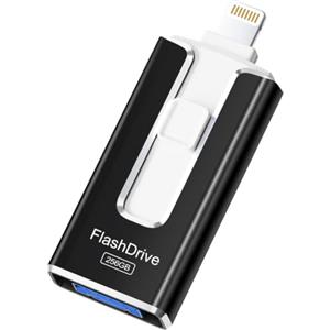 SUDEHO Chiavetta USB 256GB per iPhone certificata MFi, 4 conn USB3.0, Nero | Certificata MFi, Lightning, Type A, Type-C e micro USB, Compatibile con iPhone, iPad, Android e PC, USB 3.0 veloce
