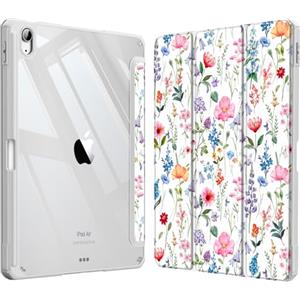 FINTIE Cover per iPad Air 11" M4/M3/M2 (2026-2024)/iPad Air 5a&4a Gen 10,9" | con Portapenne - Sottile Leggero Trasparente Custodia Posteriore con Bordo in TPU, Fiori