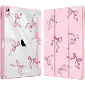FINTIE Cover per iPad Air 11" M4/M3/M2 (2026-2024)/iPad Air 5a&4a Gen 10,9" | con Portapenne - Sottile Leggero Trasparente Custodia Posteriore con Bordo in TPU, Nastro rosa