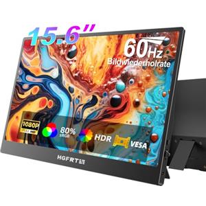 HGFRTEE Monitor Portatile 15,6 Pollici, FHD 1920x1080 IPS 60Hz | Schermo esterno ultrasottile con Kickstand, altoparlanti, VESA, USB-C e Mini HDMI - per Laptop, PC, Smartphone, Console