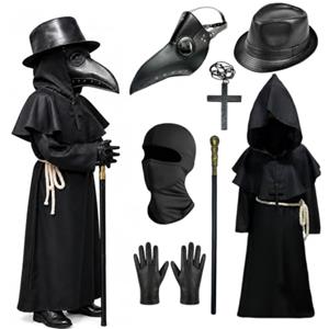Moerstar Costume da medico della peste, per bambini, per Halloween, con accessori | Costume da medico della peste, per bambini, con maschera, cappello, guanti, collana, cintura, costume da medico della peste
