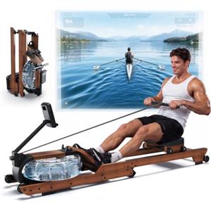Dripex Vogatore a resistenza d'acqua in legno pieghevole con serbatoio da 14 L | Serbatoio da 14 L / 12 pale | Doppio binario da 125 cm | Sedile 33x26 cm | Bluetooth + App | 4 ruote | Pompa manuale | CE/FCC
