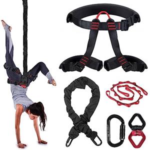 DASKING Set attrezzatura fitness bungee aereo aggiornato, imbracatura e corda elastici regolabili per allenamento a casa, gravity yoga, bungee dance, kit corda volante