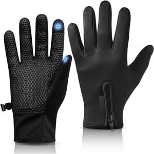 WESTWOOD FOX WFX - Guanti da ciclismo termici per touchscreen, neri, invernali, caldi, antivento, antiscivolo, fodera in pile, guanti da bici, guanti caldi per uomo e donna