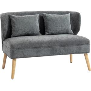 HOMCOM Divano 2 Posti in Ciniglia, Seduta Ampia, 117 x 65 x 78.5 cm, Grigio | Schienale ad Ali, Divanetto da Salotto con Imbottitura Spessa, 2 Cuscini, Gambe in Legno di Caucciù, per Soggiorno
