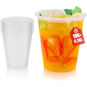 KUOGAS Confezione da 100 Bicchieri Plastica - 0,36 L, Impilabili e Resistenti | Bicchieri Plastica Riutilizzabili, Perfetti per Cocktail, Birra e Altre Bevande - Ideali per Feste, Eventi e Ristorazione