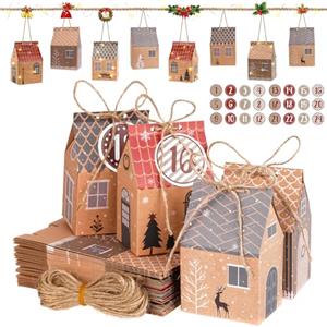 I LOVE MOM Calendario dell'Avvento da riempire, calendario dell'Avvento con numeri adesivi, 24 scatole regalo di Natale da appendere o da appoggiare, decorazione natalizia fai da te