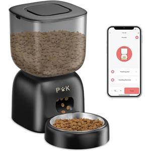 PUPPY KITTY Distributore Automatico Cibo Gatti, 2.4G WiFi Dispenser Cibo Gatti Collegare APP con 10S Registrazion, Ciotola in Acciaio Inossidabile 304, 1-10 Pasti al Giorno, 3L