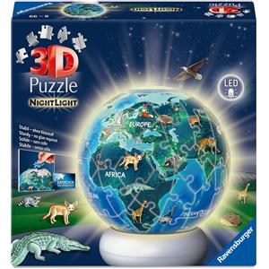 RAVENSBURGER - Puzzle 3D Night Light Globo Animali con Luce LED 6+ Anni
