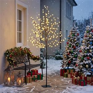 HOMCOM Albero di Natale Luminoso di Ciliegio Alto 180 cm 200 Luci LED Nero | Albero Illuminato, 20 Rami, Base in Acciaio, Timer Giornaliero, Impermeabilità IP44, per Interni ed Esterni