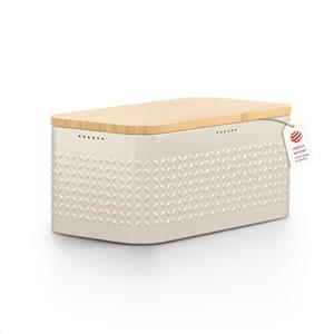 LARS NYSØM Portapane Moderno Metallo - Contenitore Scatola Pane da Cucina | 34.5x18.5x15.8cm Acciaio Inox Portapane - Freschezza Duratura - Piedini Antiscivolo e Coperchio in Bambù Adatto come Tagliere