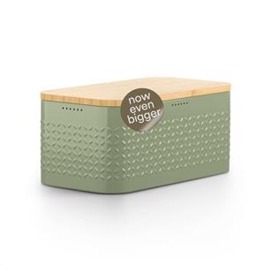 LARS NYSØM Portapane Moderno Metallo - Contenitore Scatola Pane da Cucina | 34.5x18.5x15.8cm Acciaio Inox Portapane - Freschezza Duratura - Piedini Antiscivolo e Coperchio in Bambù Adatto come Tagliere