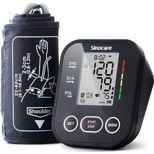 Sinocare Misuratore di Pressione Sanguigna per Braccio Superiore Sinocare ARM-30E+ - Modalità Doppio Utente, 99 Memorie per Utente | Black
