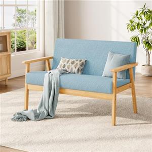 Dripex Divano a 2 posti, con cornice in legno, piccolo divano lounge da 2 pezzi, moderno e scandinavo, in velluto Teddy, per soggiorno, camera da letto, ufficio, Azzurro