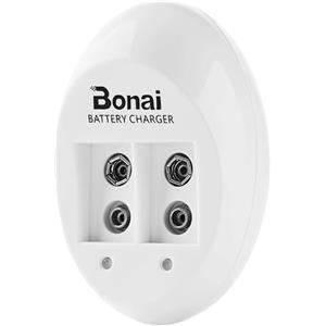 BONAI Caricabatterie 9V per Batterie Ricaricabili Li-ion e Ni-MH, Caricatore Intelligente a 2 Slot Indipendenti, Alimentazione per Pile 9V di Multimetri e Strumenti Musicali