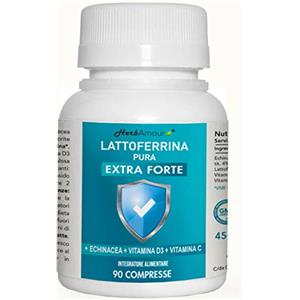HerbAmour Lattoferrina Pura 90 Compresse con Echinacea Vitamina C | Con lattoferrina echinacea vitamina C e vitamina D3, integratore alimentare in compresse, formato 90 compresse, made in Italy