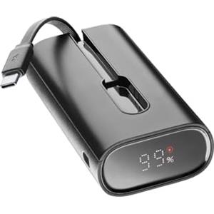 Cellularline - LIN-C - Powerbank 10000mAh - Cavo USB-C Integrato - USB-C port IN/OUT 20W PD - Nero