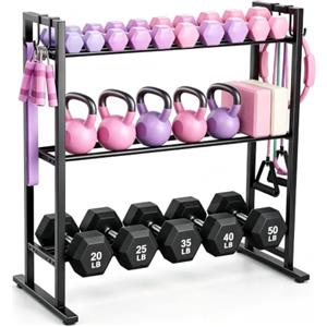 Teodute 3 Livelli Regolabile Rastrelliera Pesi, Portata 163kg, Robusto Supporto Interamente In Acciaio con Ganci Mobili, Porta Pesi Palestra Casa per Allenamento Casa Manubri Kettlebell Yoga