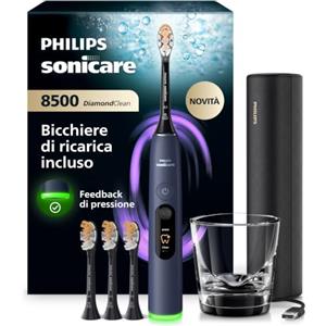 Philips Sonicare Next-Generation DiamondClean 8500 Spazzolino elettrico - con Feedback di pressione, 18 impostazioni, blu scuro, HX8515/13