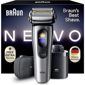 Braun NEVO Rasoio Elettrico Barba, Custodia Da Viaggio, NEVO11005C, Argento | Regolabarba Uomo Impermeabile, Rasatura Senza Compromessi, Tecnologia Aerotouch, Sistema di Cura 7in1, Custodia,Ricaricabile