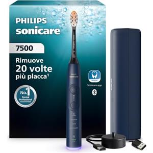 Philips Sonicare serie 7500 spazzolino elettrico - Tecnologia Next Generation Sonicare, sensore di pressione, 12 impostazioni, SmarTimer, 21 giorni di autonomia, custodia con ricarica, blu, HX7423/10