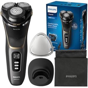 Philips rasoio elettrico serie 3000 - Rasoio elettrico Wet&Dry per uomo, tecnologia SkinProtect, colore Deep Black, rifinitore a scomparsa, supporto di ricarica, astuccio da viaggio (modello S3342/13)