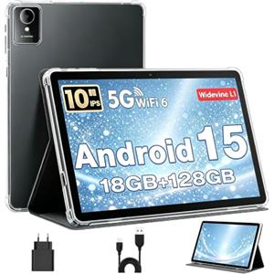 MENTUME Tablet 10 Pollici, Tablet Android 15 con Cover, Unisoc T30 Quad-Core, 18 GB RAM + 128 GB ROM + 1 TB TF, Display HD IPS 1280x800, Fotocamera Doppia 5MP + 8MP, 6000 mAh, WiFi 6, BT 5.0, GPS (Nero)