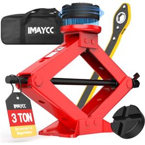 IMAYCC Cric a forbice da 3 t, con cricchetto e cuscinetto in gomma, antigraffio, con pratica borsa per il trasporto, robusto cric in acciaio rinforzato, adatto per tutte le auto, SUV e MPV, set di cambio